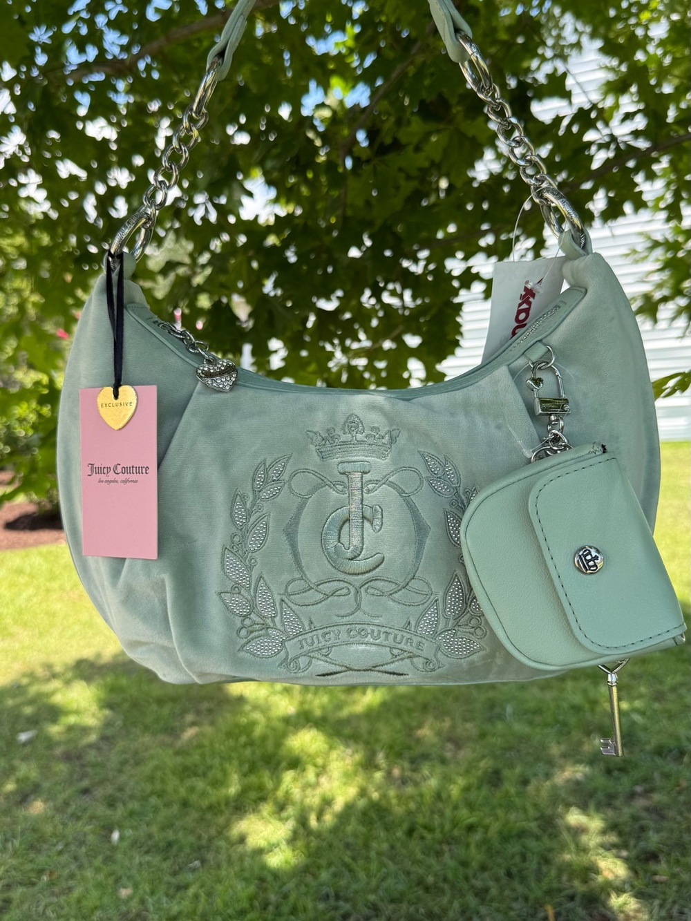 Juicy Couture Mint Velour Hobo Shoulder Bag Coin Purse Charm NWT Y2K Rare New